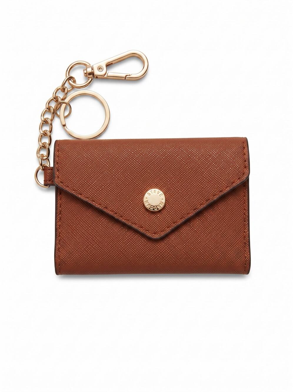 Steve Madden Cognac Pebbled Faux-Leather Keychain Envelope Card Wallet